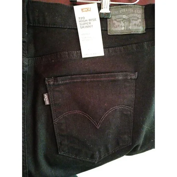 Levi's 720 Women's 18 MED High-Rise Super Skinny Jeans Black NWT - Picture 3 of 8